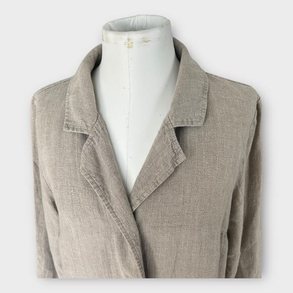 FLAX Long Linen Jacket Duster Natural Beige Women's Small Minimalist Lagenlook - Picture 2 of 12